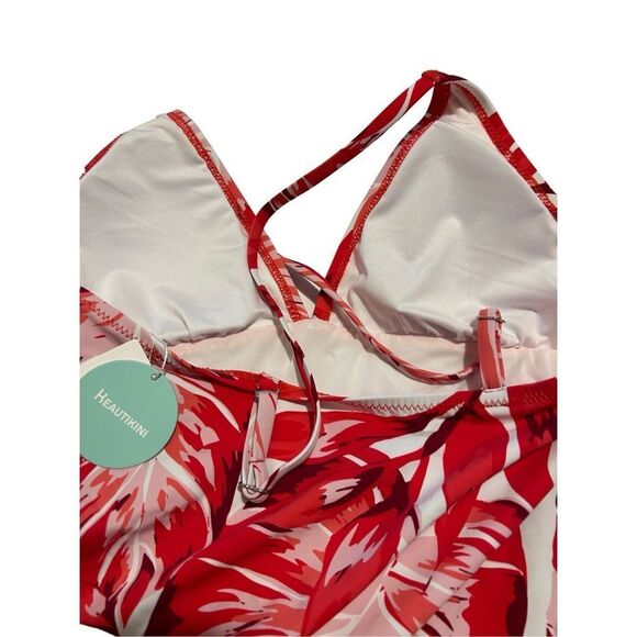 NWT Women’s Size M One Piece Swimsuit Adjustable Crossback Straps Red Leaf - Picture 5 of 11
